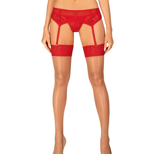 Панчохи Obsessive Ingridia stockings M/L, бежеві з червоною резинкою