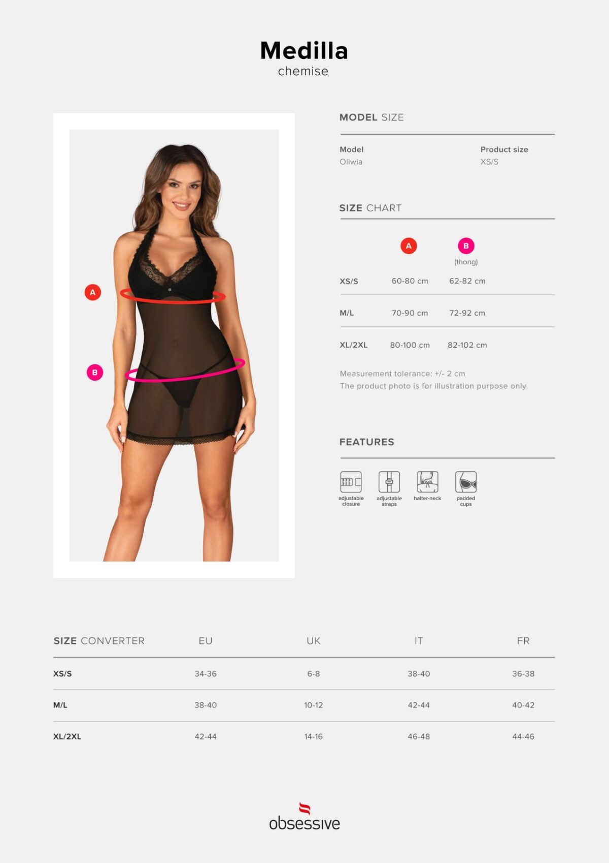 Пеньюар Obsessive Medilla chemise & thong XS/S - Зображення 5
