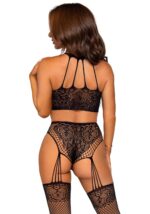 Еротичний комплект Leg Avenue Crop top and garter panty Black, топ, трусики з доступом, панчохи - Зображення 3