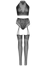 Еротичний комплект Leg Avenue Crop top and garter panty Black, топ, трусики з доступом, панчохи - Зображення 4