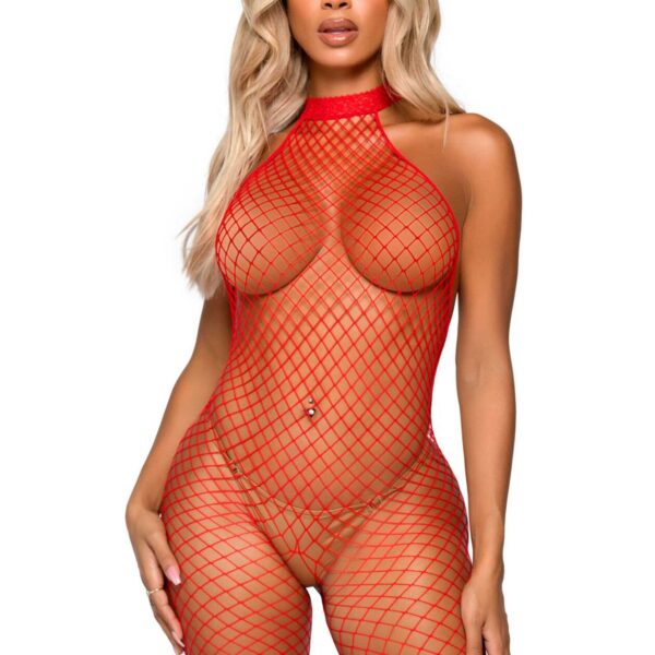 Еротичний сітчастий бодістокінг Leg Avenue Racer neck bodystocking Red