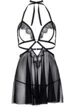 Сорочка бебі-дол з відкритими чашками Leg Avenue Lace and mesh babydoll & panty Black M, стрінги - Зображення 3