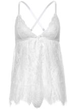 Сорочка бебі-дол Leg Avenue Floral lace babydoll & string White L, стрінги - Зображення 3