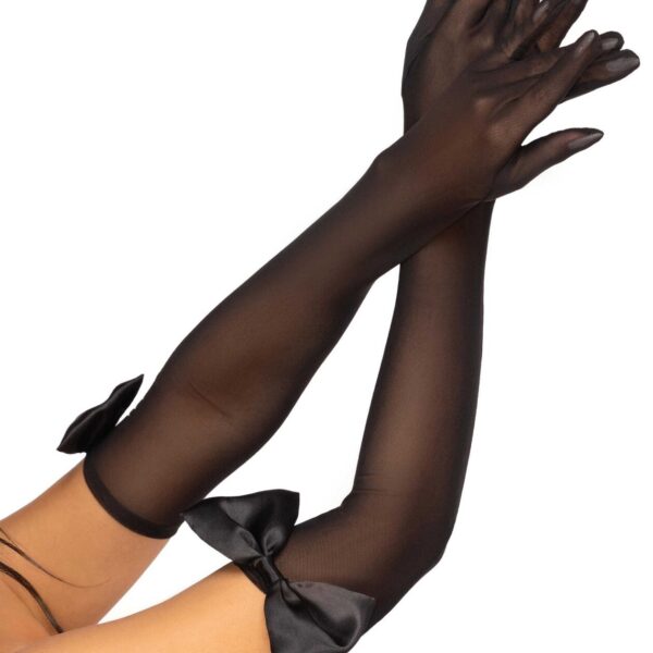 Довгі рукавички з бантом Leg Avenue Opera length bow top gloves Black, напівпрозорі