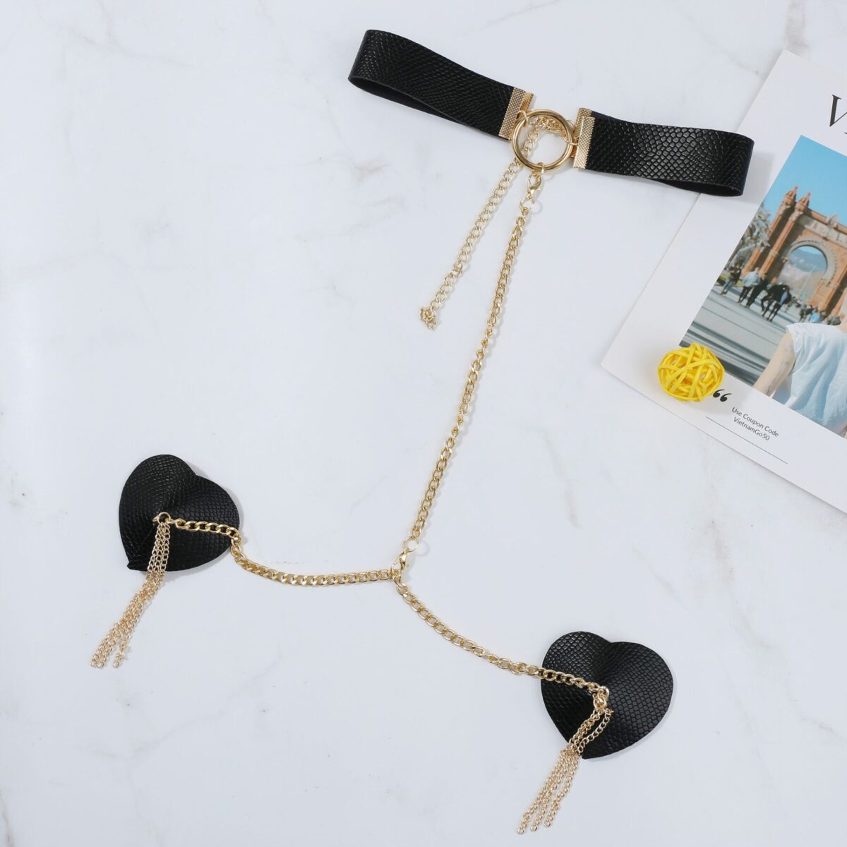 Пестис-сердечка з пензликами та чокером JSY Nipple Sticker RT236114 Black - Зображення 1