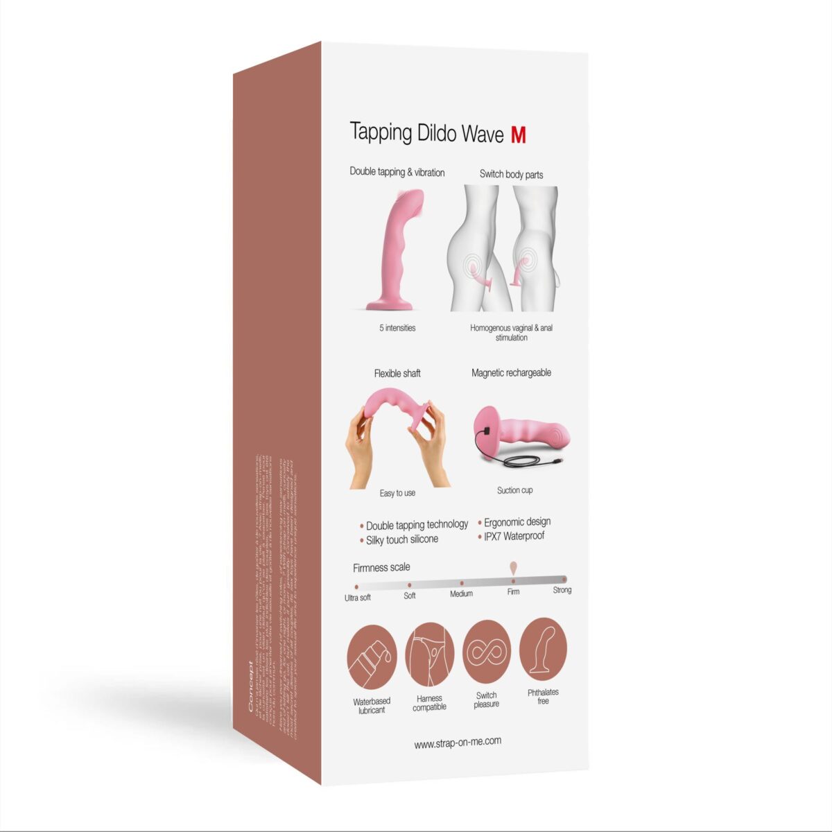 Насадка для страпона з подвійною точковою пульсацією Strap-On-Me TAPPING DILDO WAVE – CORAL PINK, М - Зображення 6