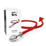 Металева анальна пробка M з диявольським хвостом Art of Sex - Succubus, екошкіра, червоний - Зображення 4