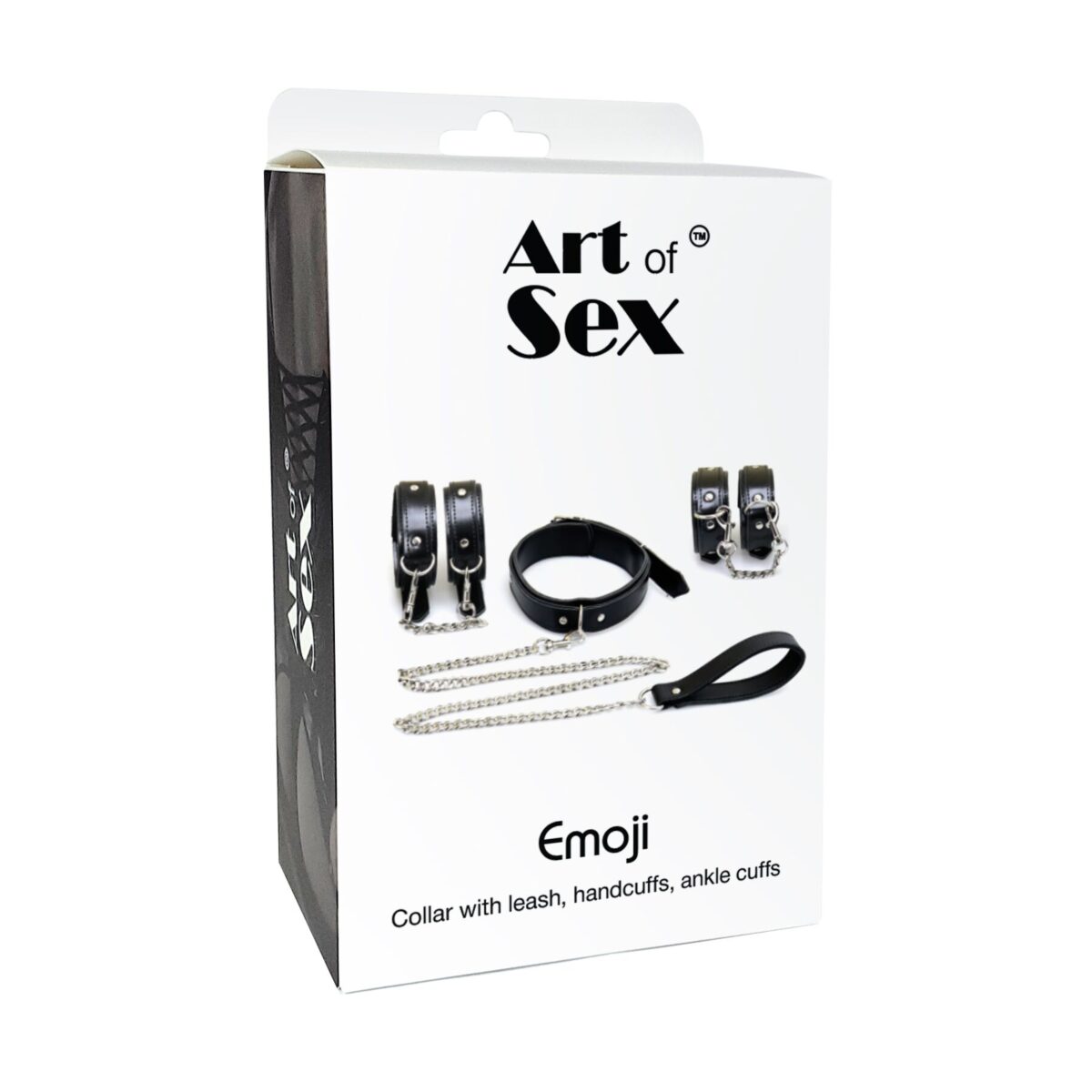 Набір BDSM Art of Sex - Emoji, наручники, поножі, нашийник з повідцем, екошкіра, чорний - Зображення 5