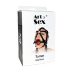 Кляп-маска з силіконовим кільцем Art of Sex - Tamer, Натуральна шкіра, колір Чорний - Зображення 3