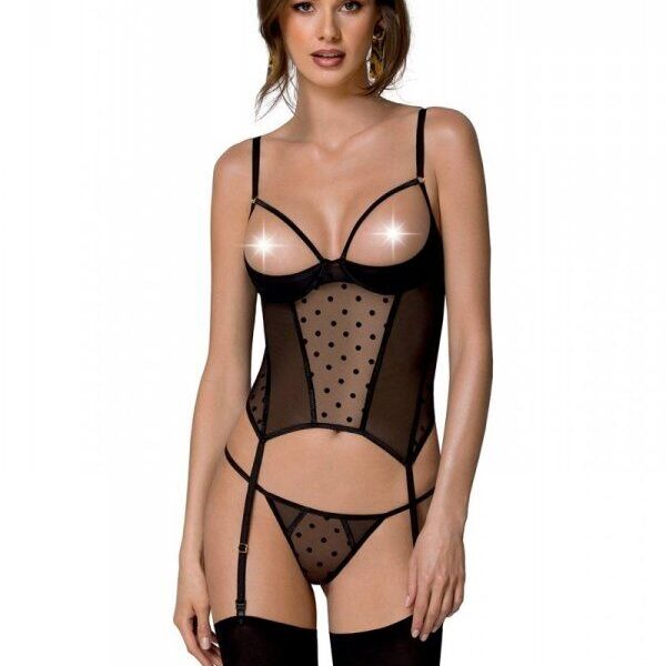 Корсет Passion MARINA CORSET, XXL/XXXL, black, з відкритими чашками