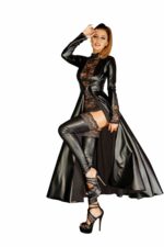Сукня-плащ з мокрим ефектом Noir Handmade F128C Powerwetlook gown coat, L - Зображення 2