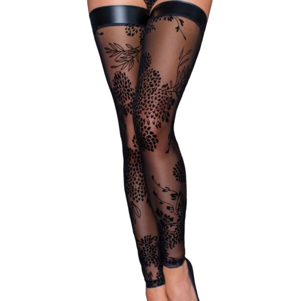 (SALE) Панчохи Noir Handmade F243 Tulle stockings with patterned flock embroidery - S