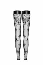 (SALE) Панчохи Noir Handmade F243 Tulle stockings with patterned flock embroidery - M - Зображення 5