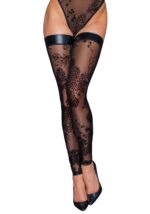 (SALE) Панчохи Noir Handmade F243 Tulle stockings with patterned flock embroidery - M