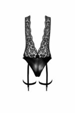 Боді Noir Handmade F297 Libido Deep-V bodysuit with collar, pearl chain and garter - XL - Зображення 5