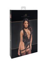 Боді Noir Handmade F297 Libido Deep-V bodysuit with collar, pearl chain and garter - XXL - Зображення 6