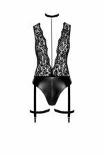 Боді Noir Handmade F297 Libido Deep-V bodysuit with collar, pearl chain and garter - XXL - Зображення 4