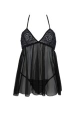 Пеньюар Passion KERRIA CHEMISE black, L/XL, мереживний верх, трусики в комплекті - Зображення 3