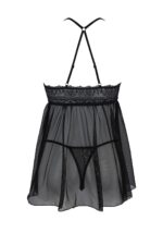 Пеньюар Passion KERRIA CHEMISE black, L/XL, мереживний верх, трусики в комплекті - Зображення 4