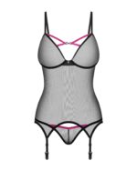 Корсет Obsessive Novenes corset & thong, XS/S, прозорий, відкрита спина, стрінги в комплекті - Зображення 4