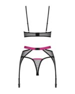 Комплект Obsessive Novenes 3-pcs set, XS/S, прозорий ліф на кісточках, стрінги, пояс - Зображення 5