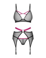 Комплект Obsessive Novenes 3-pcs set, XL/2XL, прозорий ліф на кісточках, стрінги, пояс - Зображення 4