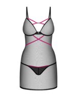 Пеньюар Obsessive Novenes chemise & thong, XS/S, обтислий, прозорий, зі стрепами, стрінги в комплект - Зображення 4