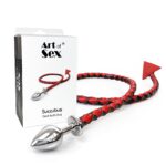 Металева анальна пробка S з диявольським хвостом Art of Sex - Succubus, екошкіра, чорний/червоний - Зображення 3
