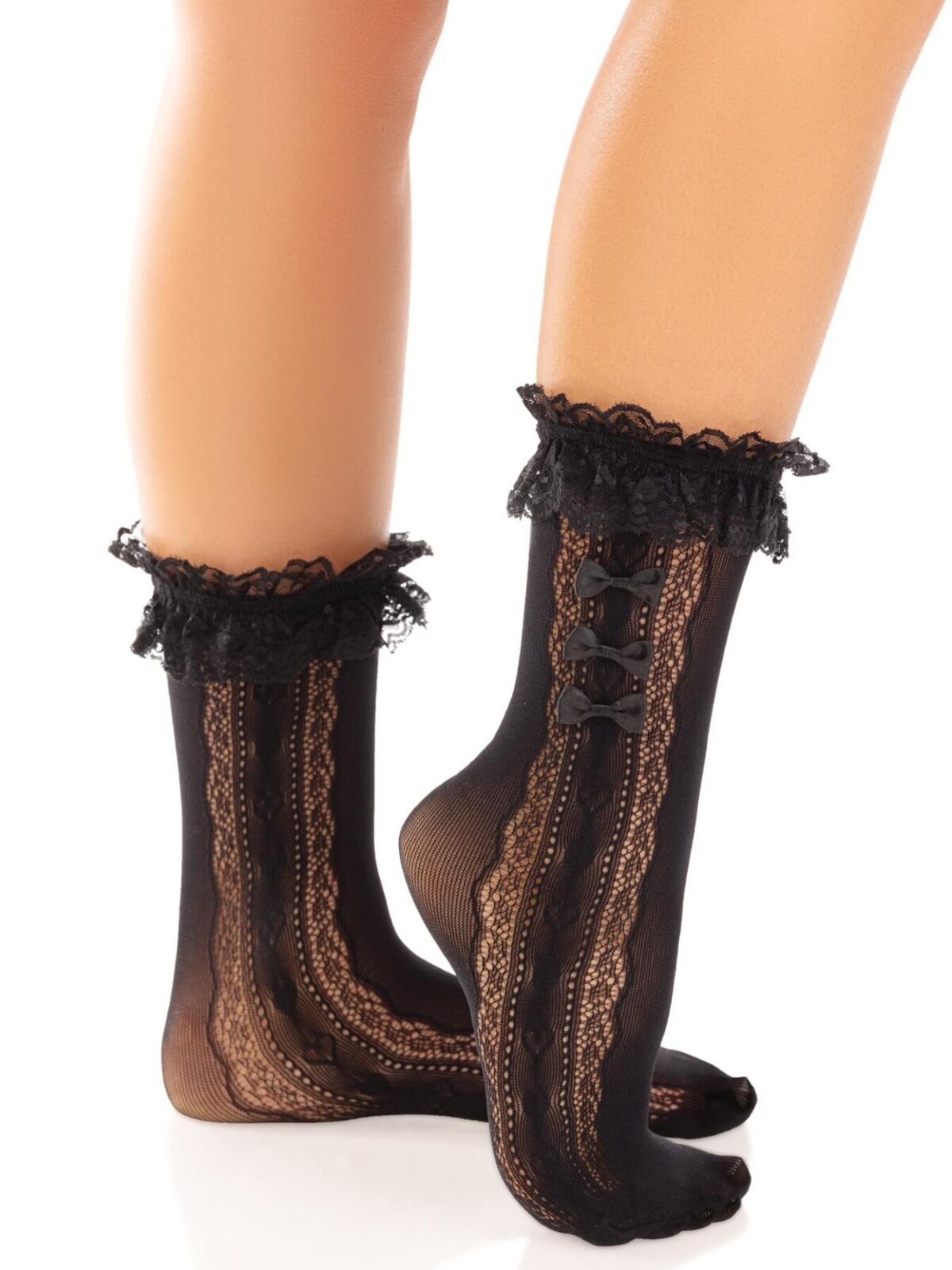 Шкарпетки ажурні з рюшами Leg Avenue Mini Bow Lace Anklet Black - Зображення 1