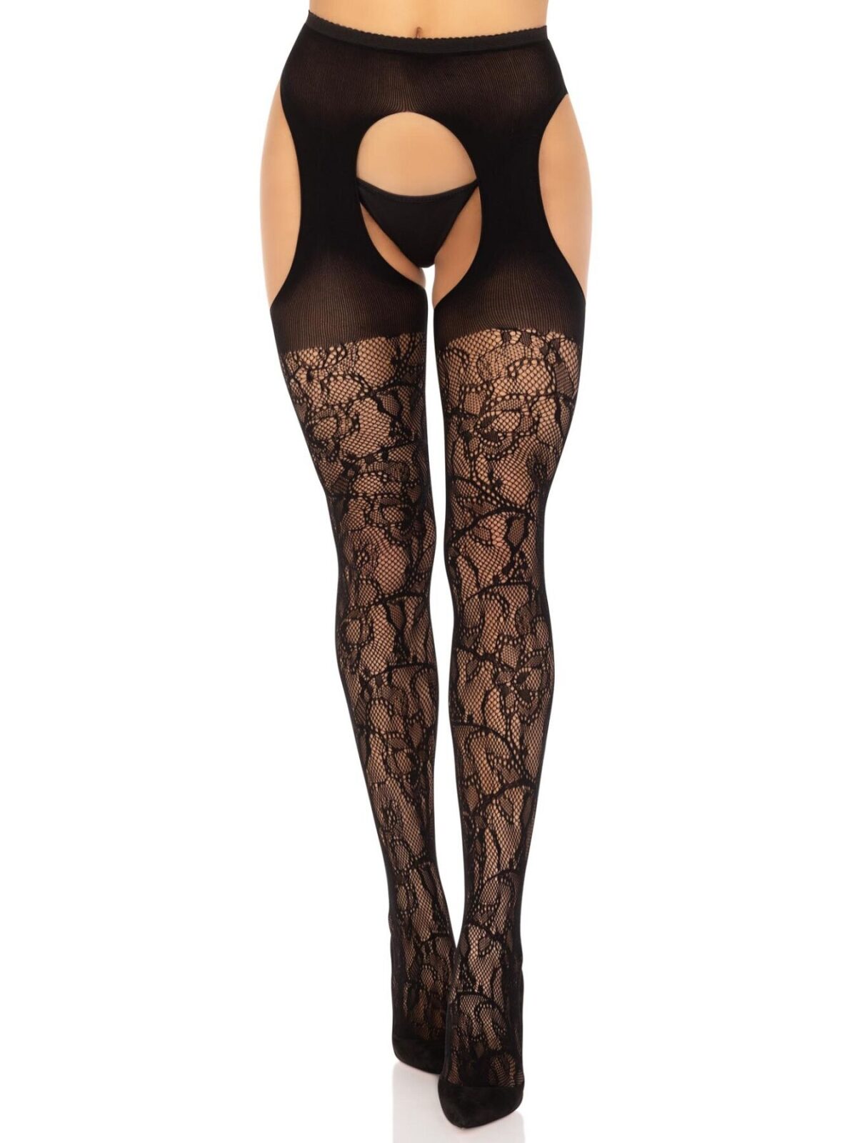 Панчохи Leg Avenue Eyelet lace suspender hose Black One Size - Зображення 1