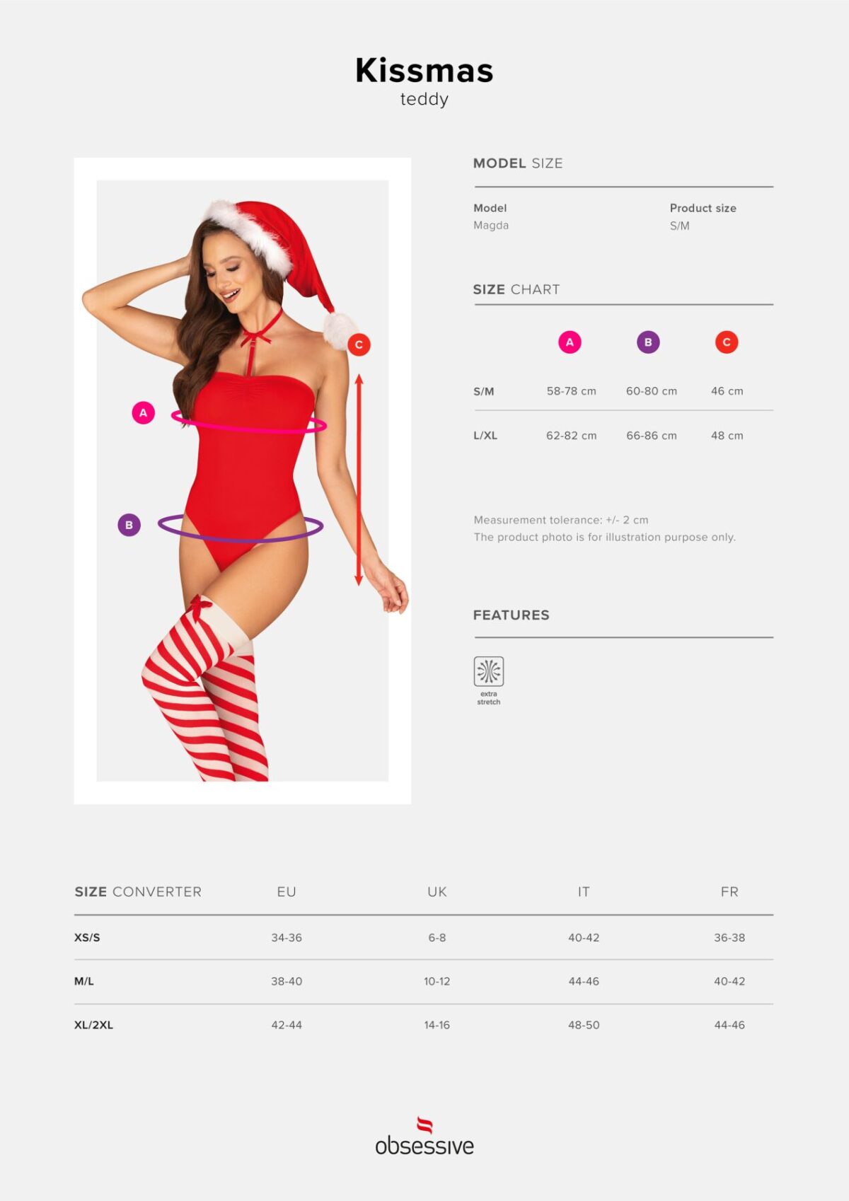 Боді Obsessive Kissmas teddy red S/M - Зображення 5