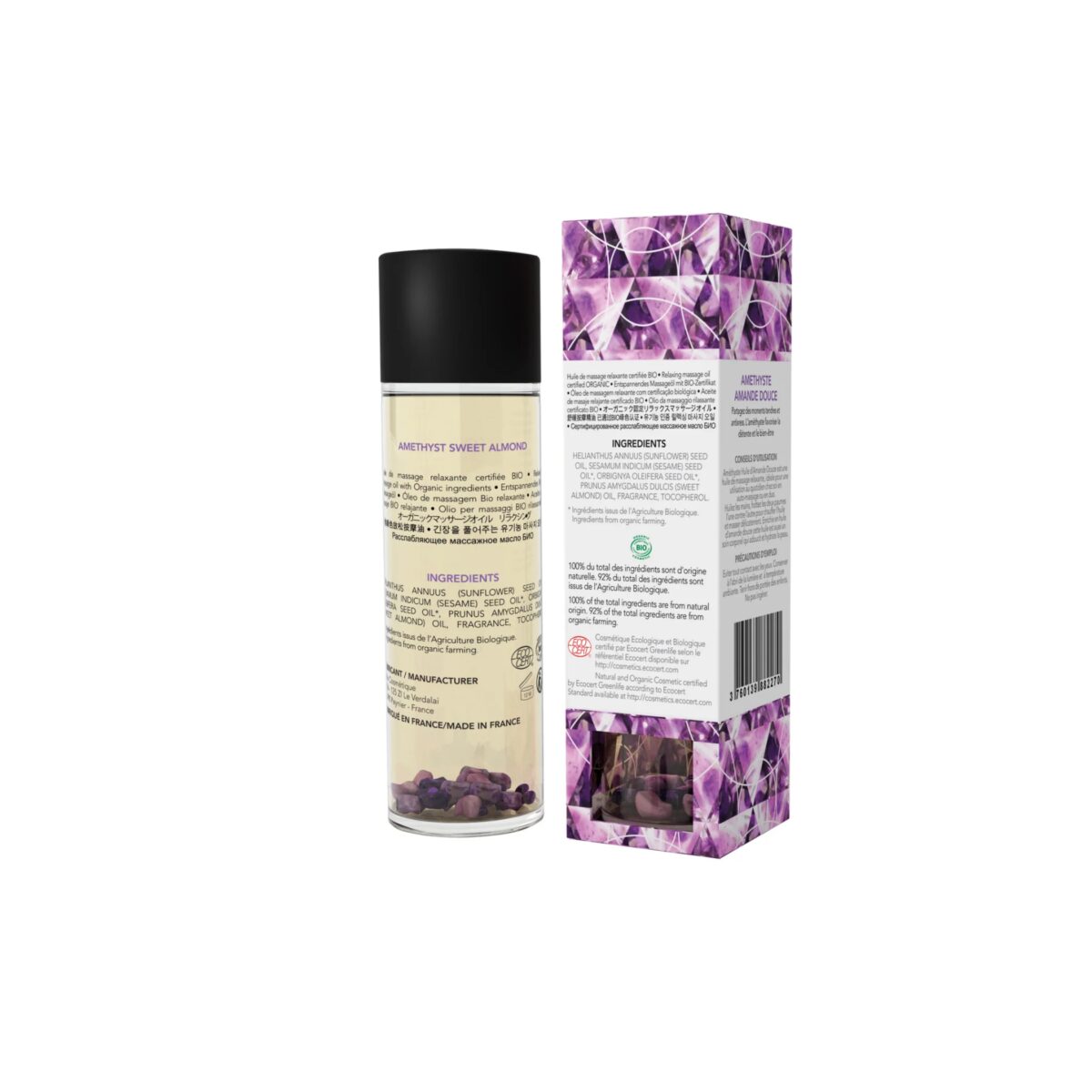 Масажна олія EXSENS Amethyst Sweet Almond (розслаблювальна, з аметистом) 100мл, натуральна - Зображення 2