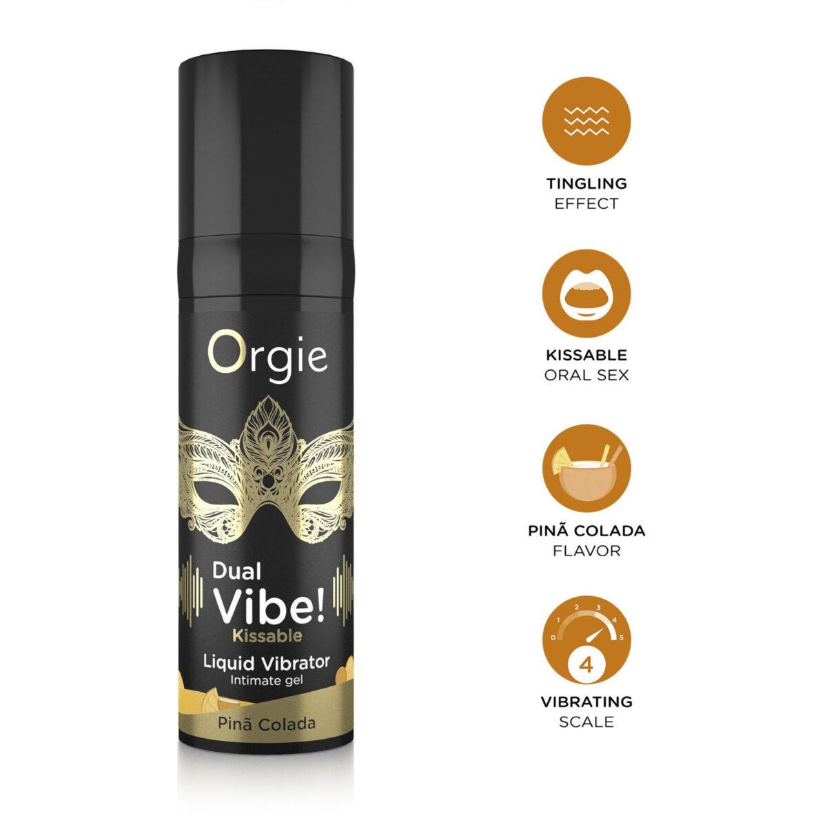 Рідкий вібратор Orgie Dual Vibe! Pina Colada Kissable Liquid Vibrator, 15 мл - Зображення 3