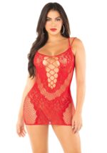 Сукня Leg Avenue Lace and Net Mini Dress with Dual Strap One Size, Red - Зображення 5