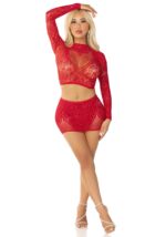 Комплект Leg Avenue Rhinestone Crop Top and Mini Skirt One Size, Red - Зображення 4