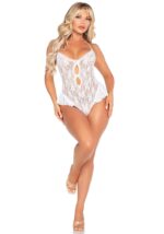 Боді Leg Avenue Lace Floral Lace Halter Teddy with Flutter Accent One Size, White - Зображення 5