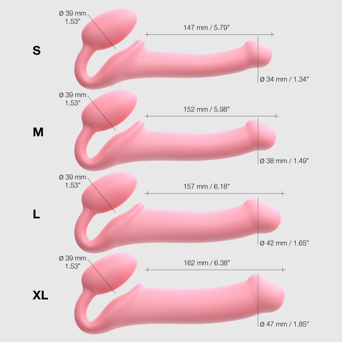 Безремінний страпон Strap-On-Me Rose XL, повністю регульований, діаметр 4,5 см - Зображення 6