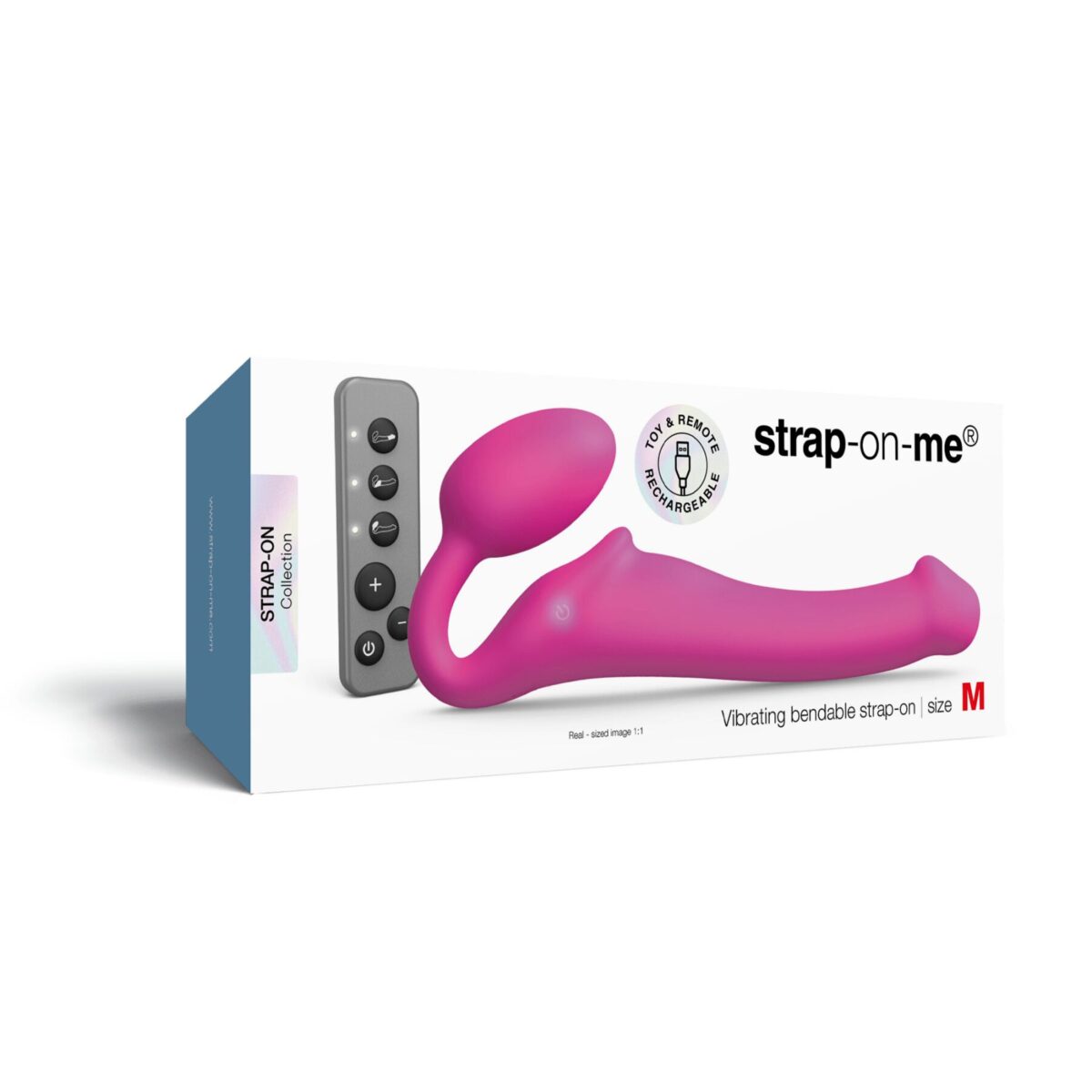 Безремінний страпон з вібрацією Strap-On-Me Vibrating Fuchsia M, діаметр 3,8 см, пульт ДК, регульований - Зображення 6