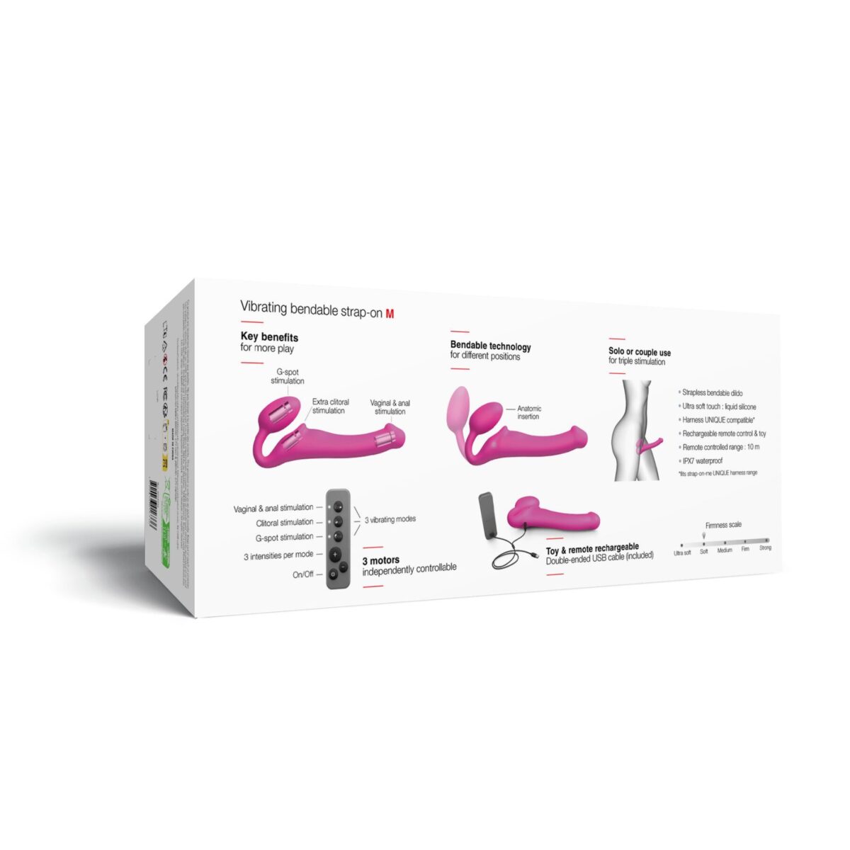 Безремінний страпон з вібрацією Strap-On-Me Vibrating Fuchsia M, діаметр 3,8 см, пульт ДК, регульований - Зображення 7