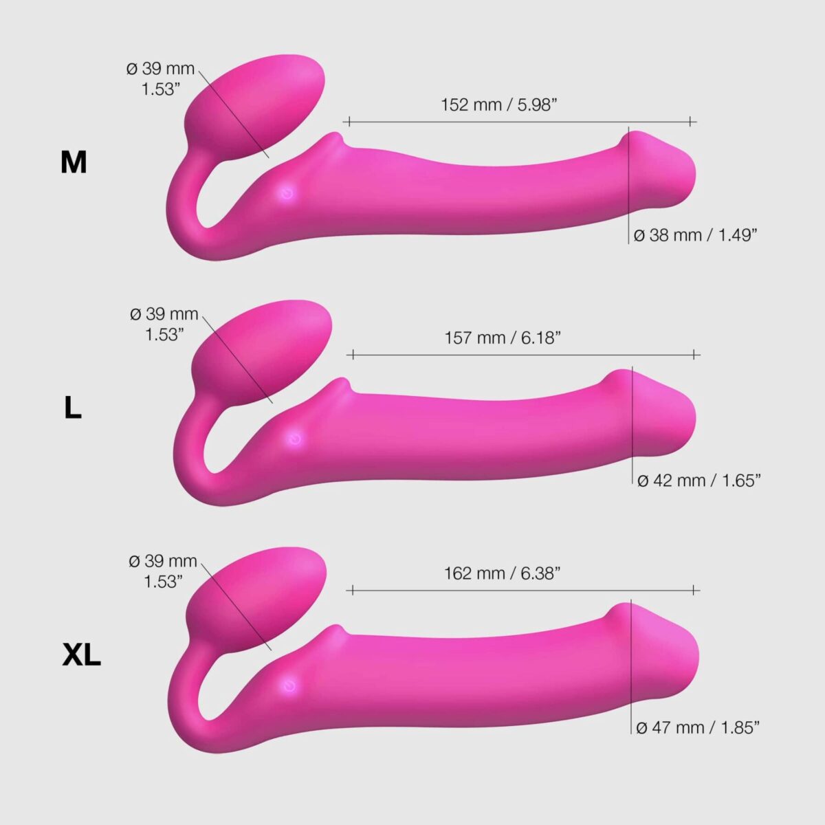 Безремінний страпон з вібрацією Strap-On-Me Vibrating Fuchsia M, діаметр 3,8 см, пульт ДК, регульований - Зображення 5