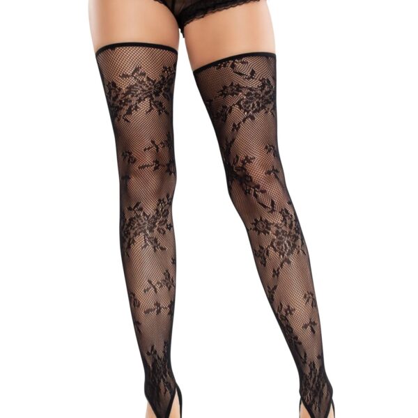Панчохи Leg Avenue Floral Net Toe Loop Footless Thigh Highs One Size