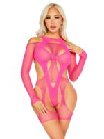 Бодістокінг Leg Avenue Fishnet Garter Harness and Teddy One Size Neon Pink - Зображення 4
