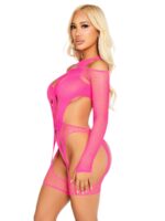 Бодістокінг Leg Avenue Fishnet Garter Harness and Teddy One Size Neon Pink - Зображення 3