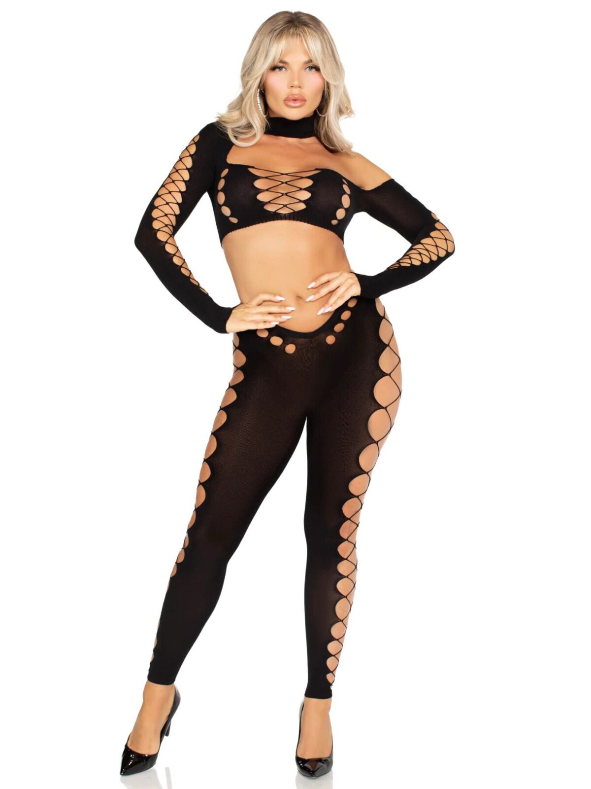 Комплект Leg Avenue Seamless Cut-Out Crop Top and Legging One Size Black - Зображення 4