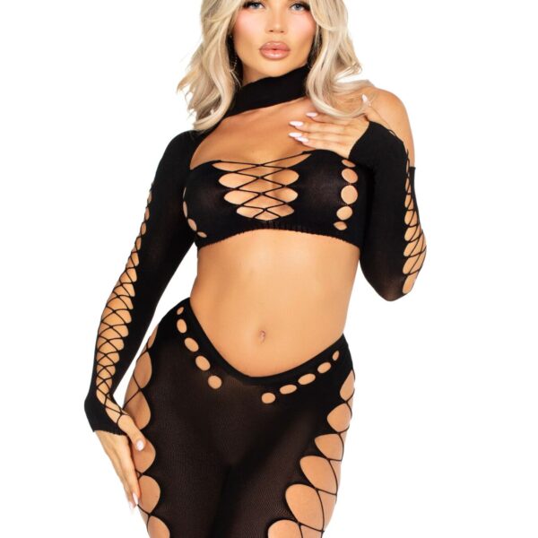 Комплект Leg Avenue Seamless Cut-Out Crop Top and Legging One Size Black
