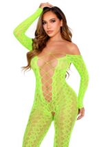 Бодістокінг Leg Avenue Crotchless Footless Lingerie Bodystocking One Size Neon Green - Зображення 3