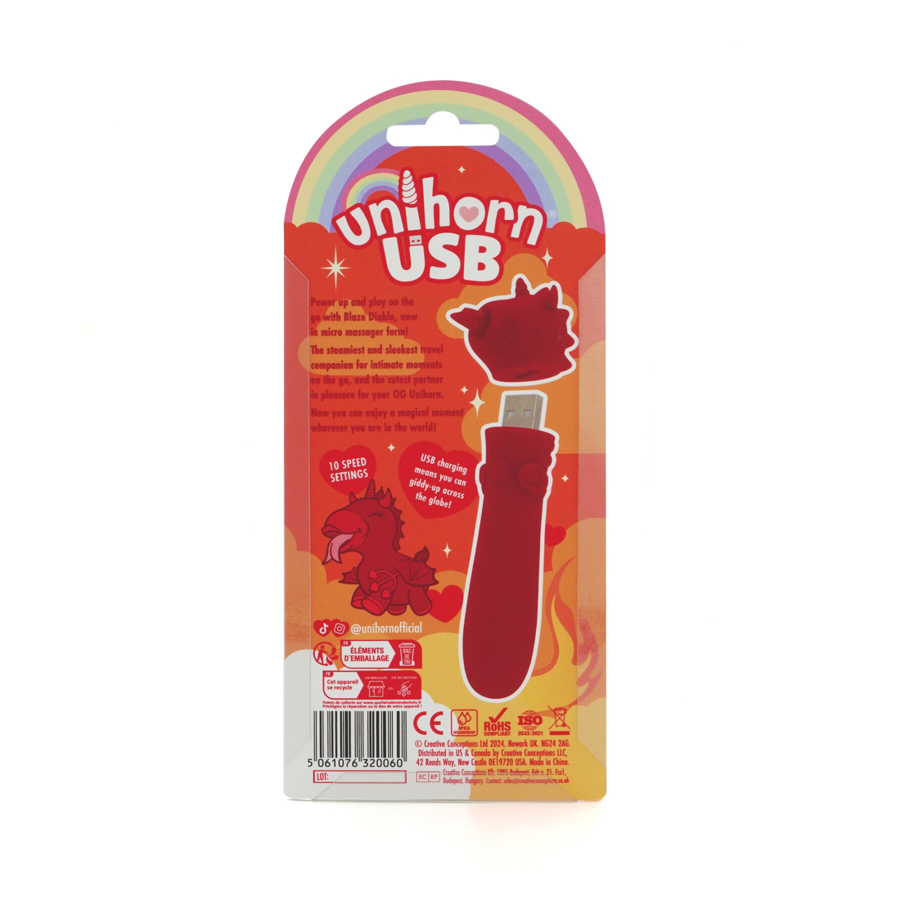 34788529761010 Вібратор-єдиноріжка Unihorn USB Bullet - Blaze Diablo, віброкуля, USB-зарядка - Зображення 5