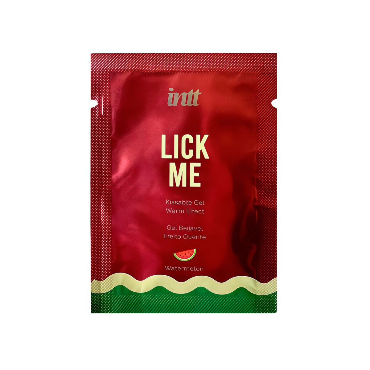 Пробник гелю для оральних пестощів з зігрівальним ефектом INTT Lick Me Kissable Gel Watermelon 2 мл - Зображення 1
