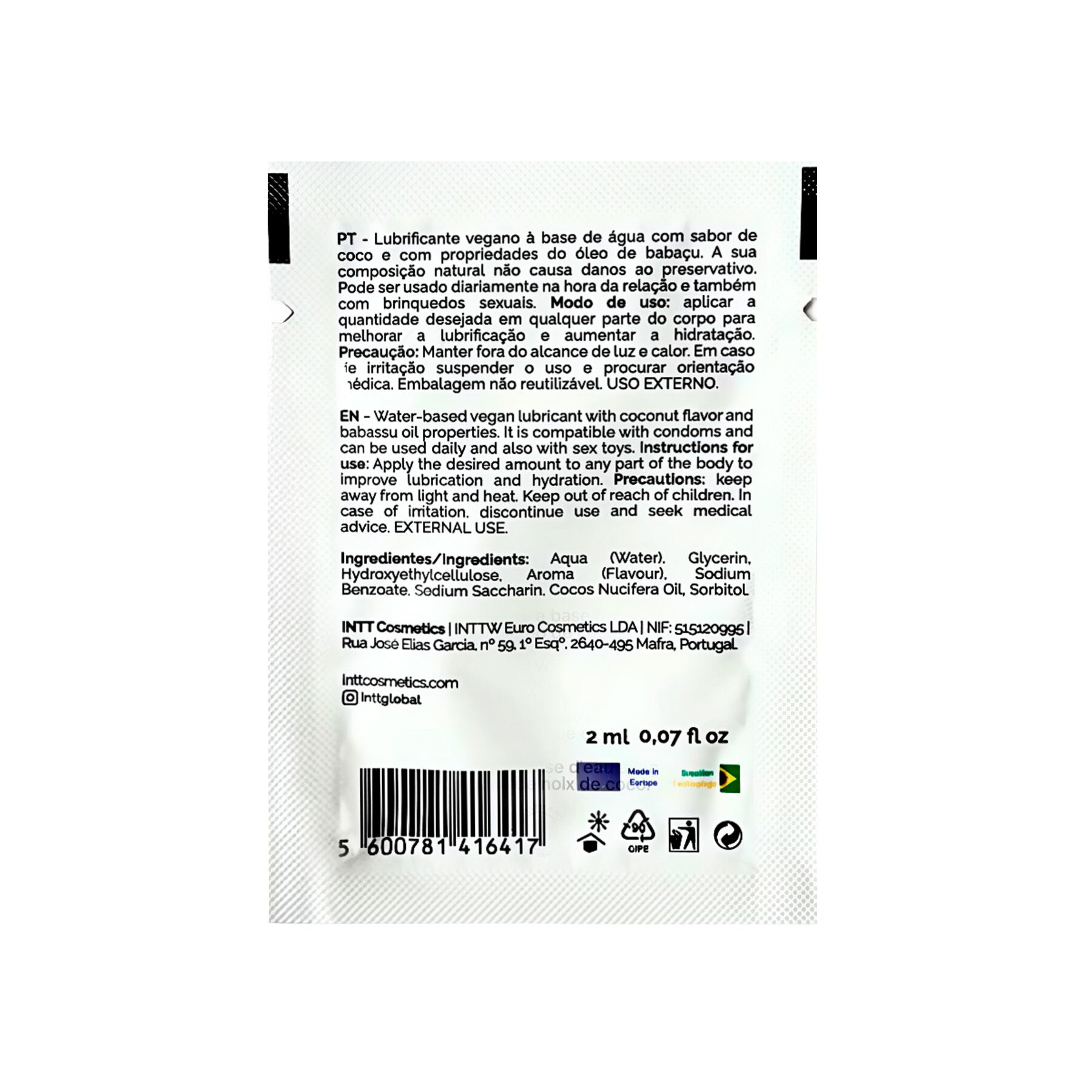sx2809-41275136192082 Пробник доглядального лубриканта Intt Coconut з кокосовою олією на водній основі (2 мл) - Зображення 2