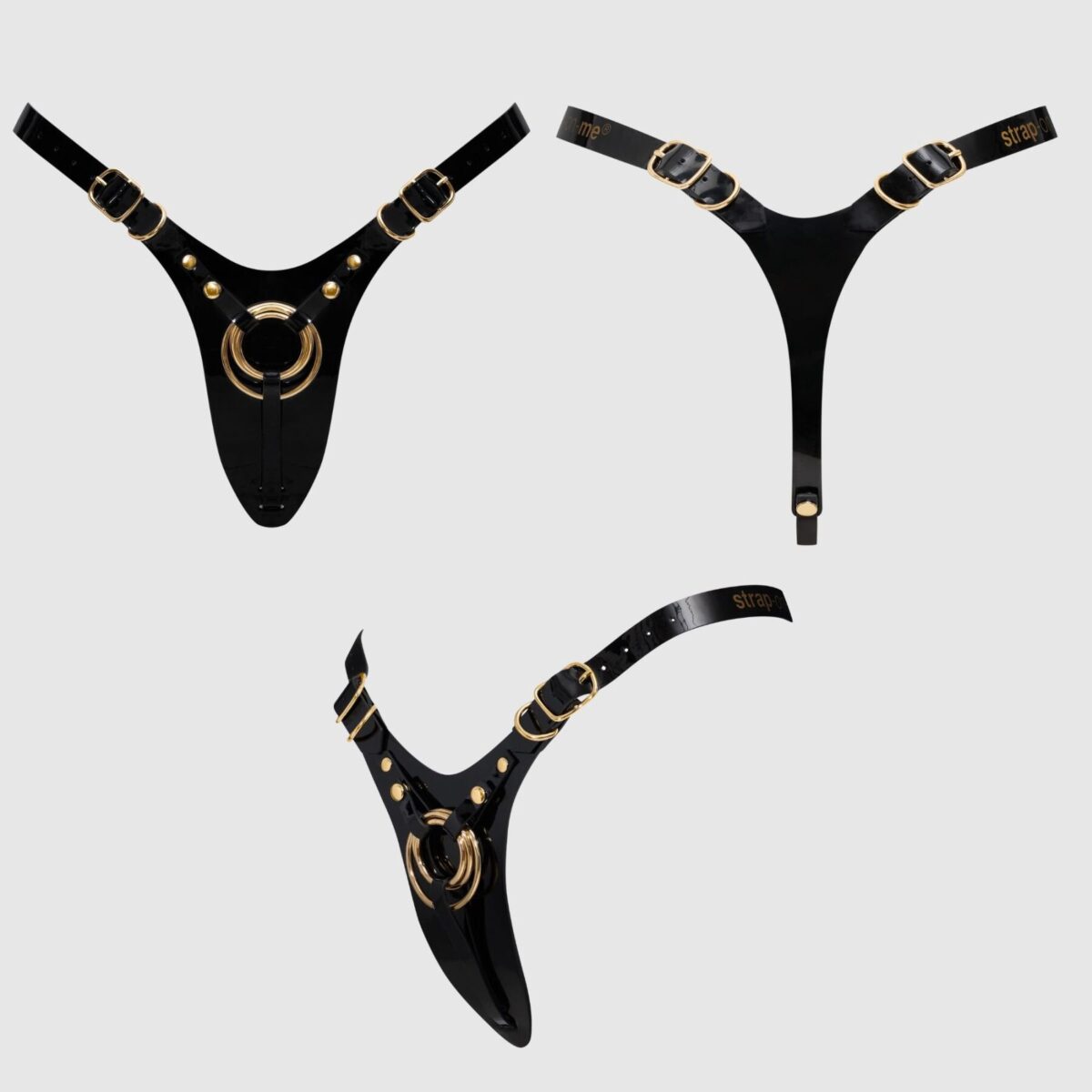 Трусики для страпона Strap-On-Me Leatherette Harness Fabulous - One Size - Black Glossy - Зображення 6